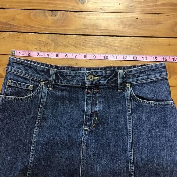 COLUMBIA denim skirt blue stretchy A line pockets medium rise front zipper 10 - Picture 5 of 9